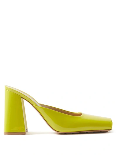 Bottega Veneta Supergloss Square-toe Leather Mules In Green