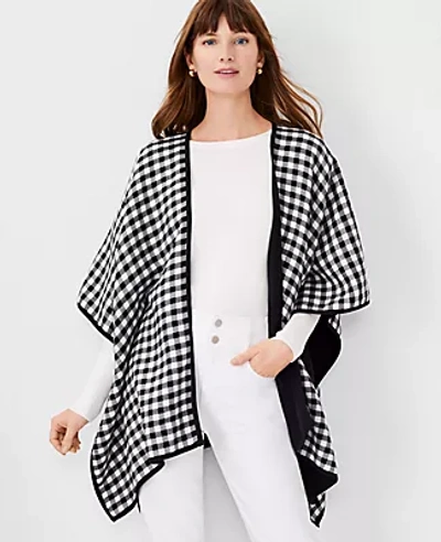 Ann Taylor Gingham Open Poncho In Black