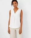 Ann Taylor Mixed Media Pleat Front Top In Winter White
