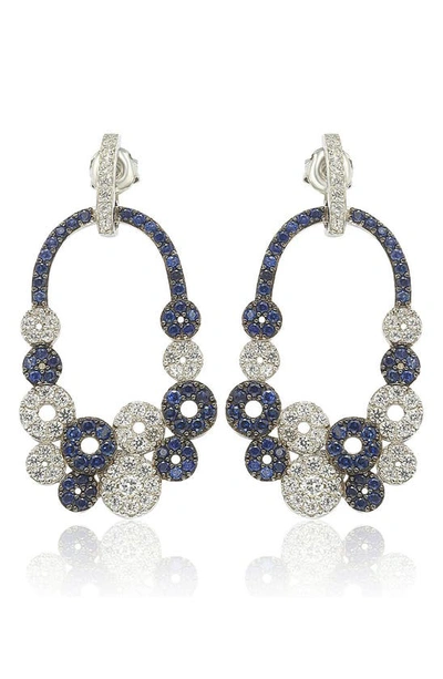 Suzy Levian 18k Yellow Gold & Sterling Silver Blue & White Sapphire Diamond Circle Drop Earrings