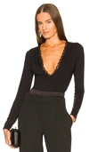 Fleur Du Mal Margo Lace Long Sleeve Thong Bodysuit In Black