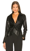 Cinq À Sept Mckenna Faux Leather Knot Front Blouse In Black