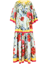 Dolce & Gabbana Garden-print Cotton-poplin Maxi Dress In Blau