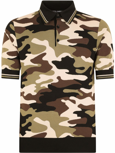 Dolce & Gabbana Short-sleeved Polo-shirt With Camouflage Intarsia In Combined_colour