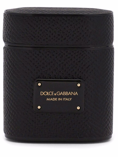 Dolce & Gabbana Logo-patch Leather Airpod Case In Schwarz