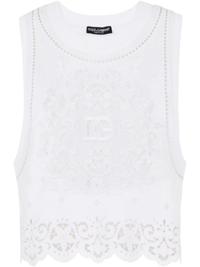Dolce & Gabbana Interlock Tank Top With Dg Embroidery In White