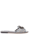 Dolce & Gabbana Lace Crystal Ornament Slide Sandals In Grey
