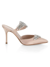 Manolo Blahnik Women's Lurum 90mm Embellished Satin Mules In White Stoned