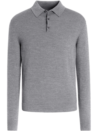Ermenegildo Zegna Long-sleeve Wool Polo Shirt In Grey