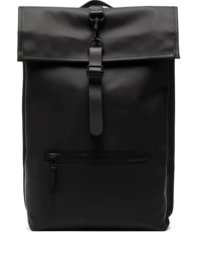 Rains Logo-embossed Foldover Backpack In Black