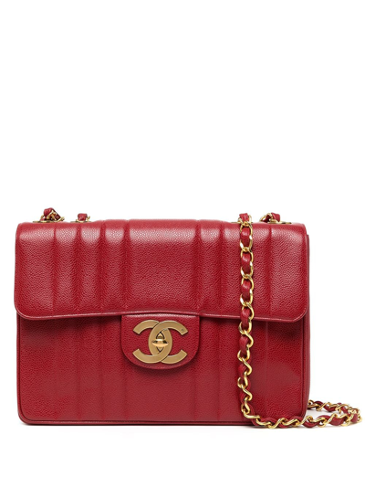 Pre-owned Chanel 1992 Mademoiselle Classic Flap Jumbo Shoulder Bag In Red