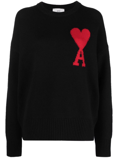 Ami Alexandre Mattiussi Ami Ami De Coeur Knit Sweater In Black