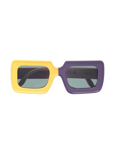 The Animals Observatory Kids' Colour-block Squared Sunglasses In Purple