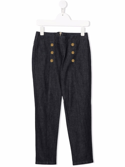 Balmain Kids' Double-breasted Button Trousers In Blue