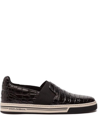 Dolce & Gabbana Black Croc Exotic Leather Sneakers Shoes