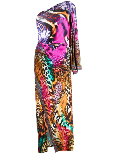 Camilla Abstract Animal Printed One-shoulder Jersey Dress In Purple