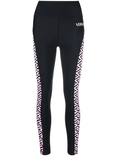 Versace Lilac And Black Polyamide Greca Leggings