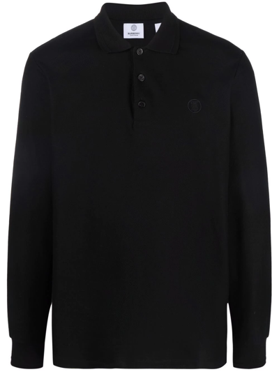 Burberry Monogram Motif Piqué Long-sleeve Polo Shirt In Black