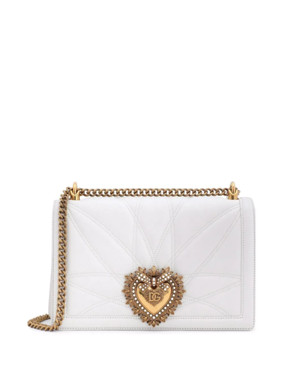 Dolce & Gabbana Large Devotion Quilted Leather Shoulder Bag In White