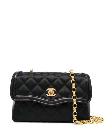Pre-owned Chanel 1990s Cc Diamond-quilted Crossbody Bag In Black