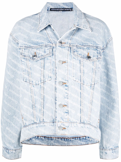 Alexander Wang Falling Back Logo-print Denim Jacket In Blue