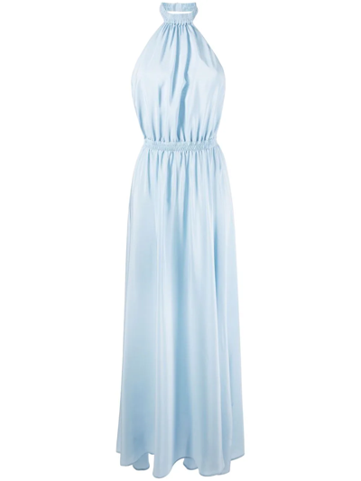 Federica Tosi Halterneck Silk Gown In Gnawed Blue