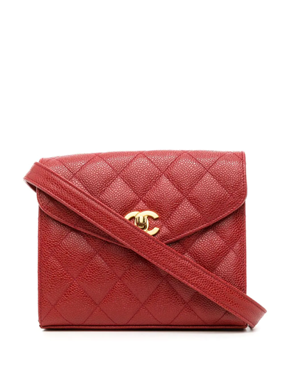 Pre-owned Chanel 1992 Cc Diamond-quilted Crossbody Bag In Red