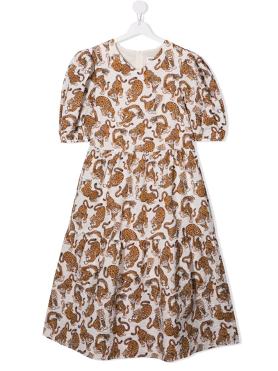 Kenzo Kids' Leopard & Tiger Print Dress In Neutrals