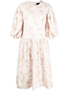 Simone Rocha Floral-print Puff-sleeve Midi Dress In Neutrals