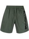 Alexander Mcqueen Khaki Graffiti Logo Swim Shorts In Multicolor