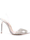 Aquazzura Gatsbi 105 Crystal-embellished Pvc And Metallic Leather Slingback Pumps In Silver