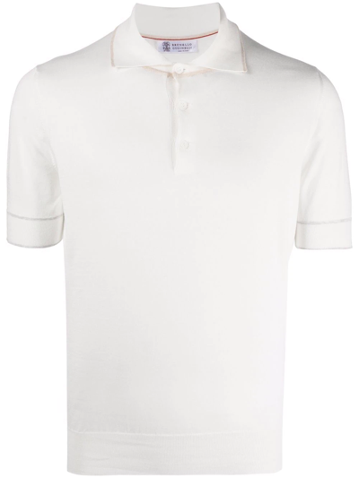 Brunello Cucinelli Ribbed-knit Polo Shirt In White