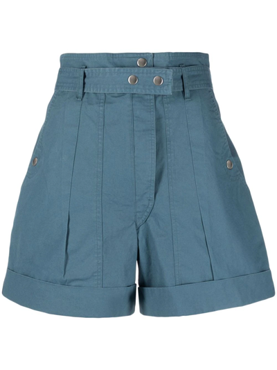 Isabel Marant Étoile Roscoe Shorts In Petroleum Cotton In Blue
