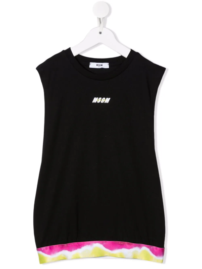 Msgm Teen Logo-print Tank Top In Nera