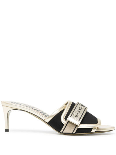 Moschino Touch-strap Logo Mules In Gold