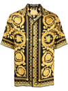 Versace Informal Shirt Silk Twill Fabric Barocco Print In Yellow
