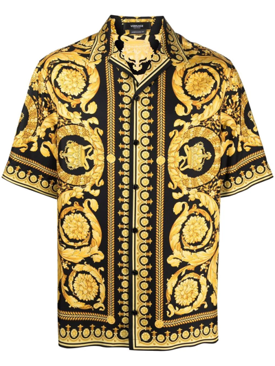 Versace Black And Gold Silk Shirt In Yellow