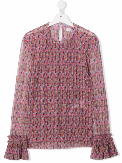 Philosophy Di Lorenzo Serafini Teen Abstract-print Contrast-cuffs Blouse In Pink