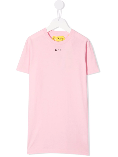 Off-white Kids Pink T-shirt With Off Stamp In Pink/black