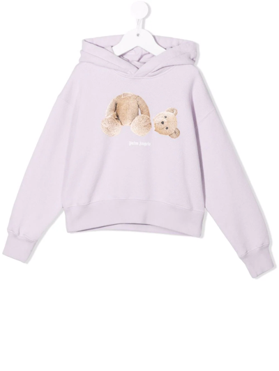 Palm Angels Kids' Lilac Sweatshirt With Hood And Print In Grau