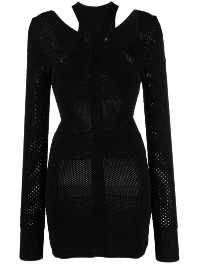 Andreädamo Knitted Long Sleeve Short Dress In Black