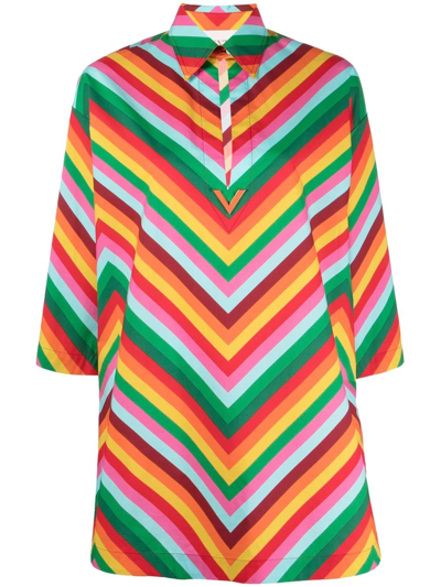 Valentino Chevron-print Cotton-poplin Shirt Dress In Green,yellow,red