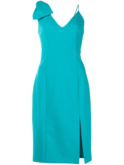 Aidan Mattox Bow-embellished Stretch-crepe Dress In Turquoise