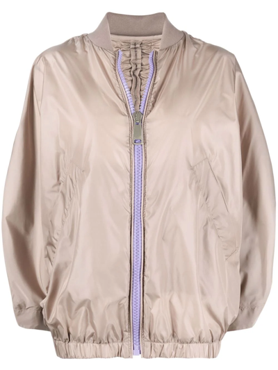 Khrisjoy Ruched-effect Bomber Jacket In Neutrals