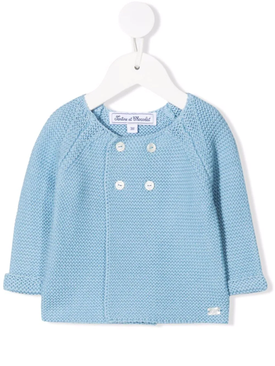 Tartine Et Chocolat Babies' Double-breasted Cotton Cardigan In Blue