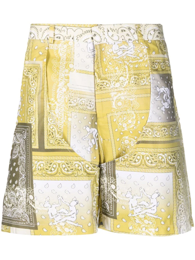 Thebe Magugu Bandana-print Panelled Shorts In Yellow White Print