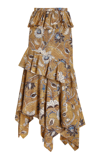 Ulla Johnson Ivette Asymmetric Ruffled Printed Cotton-poplin Skirt In Orange,yellow