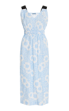 Prada Floral-print Off-shoulder Cotton Dress In Light Blue