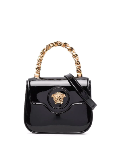 Versace La Medusa Leather Mini Bag In Black