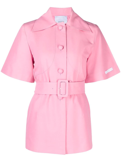Patou Belted Short-sleeve Jacket In Pink